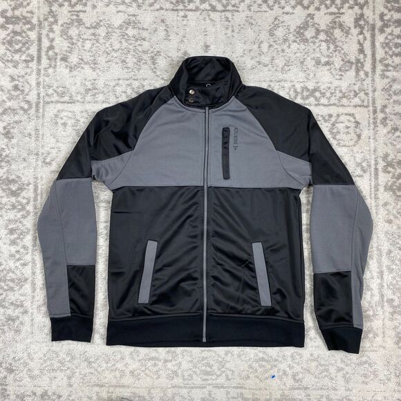 Guess Jacket Black/Gray Full Zip Long Sleeve Active Track Jacket Size Small - Picture 1 of 5